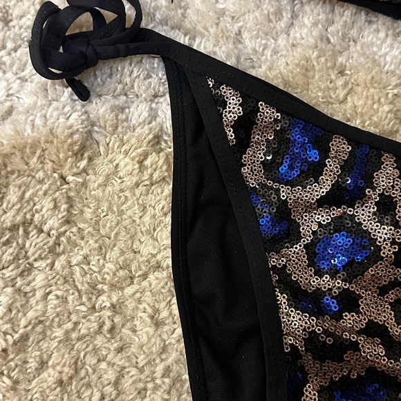 Sexy Forplay Leopard Sequin Triangle Bikini w/ Side Tie Bottom Swimwear Size S - Picture 8 of 13
